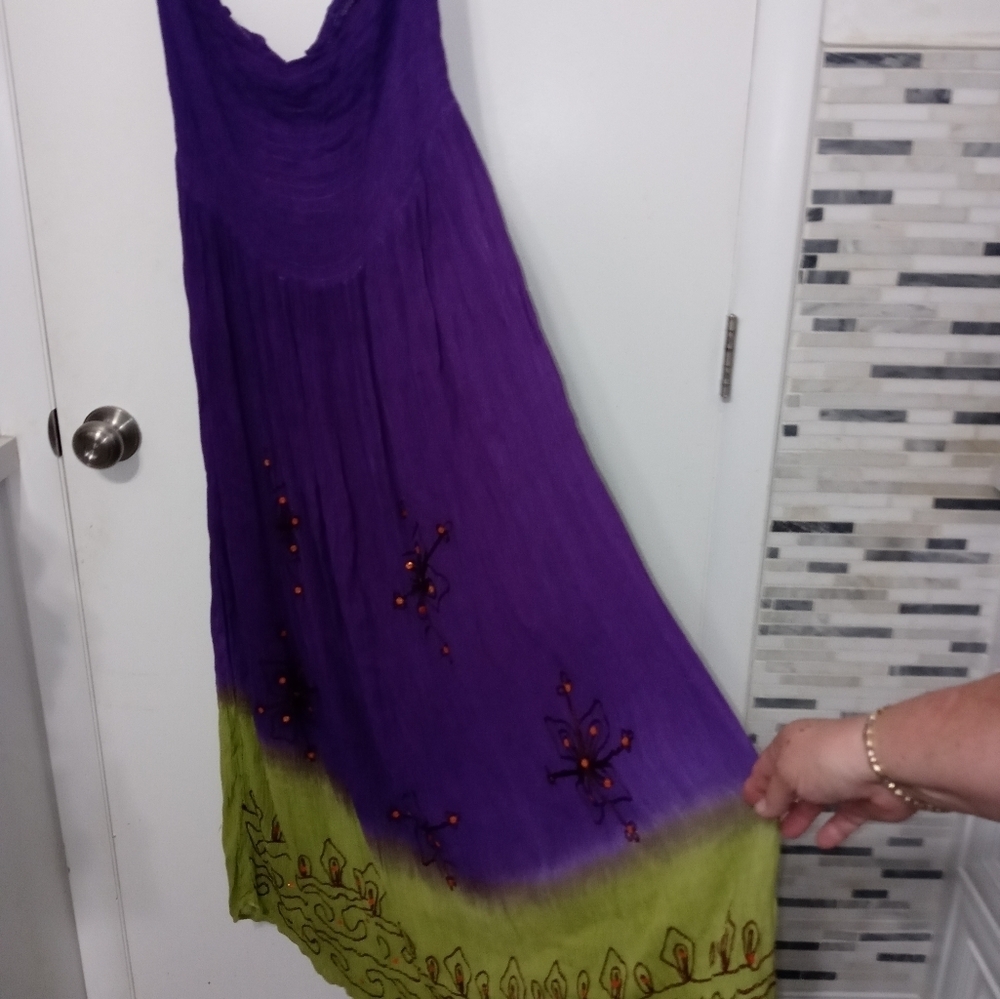 Sunflower Sleeveless Long Ombre Beach Cover up duster w Floral Sequins 3X
